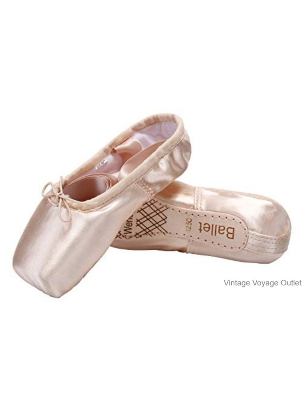 Ballet Pointe Shoes Satin Flats with Ribbons Toe Pads Dance Slippers
